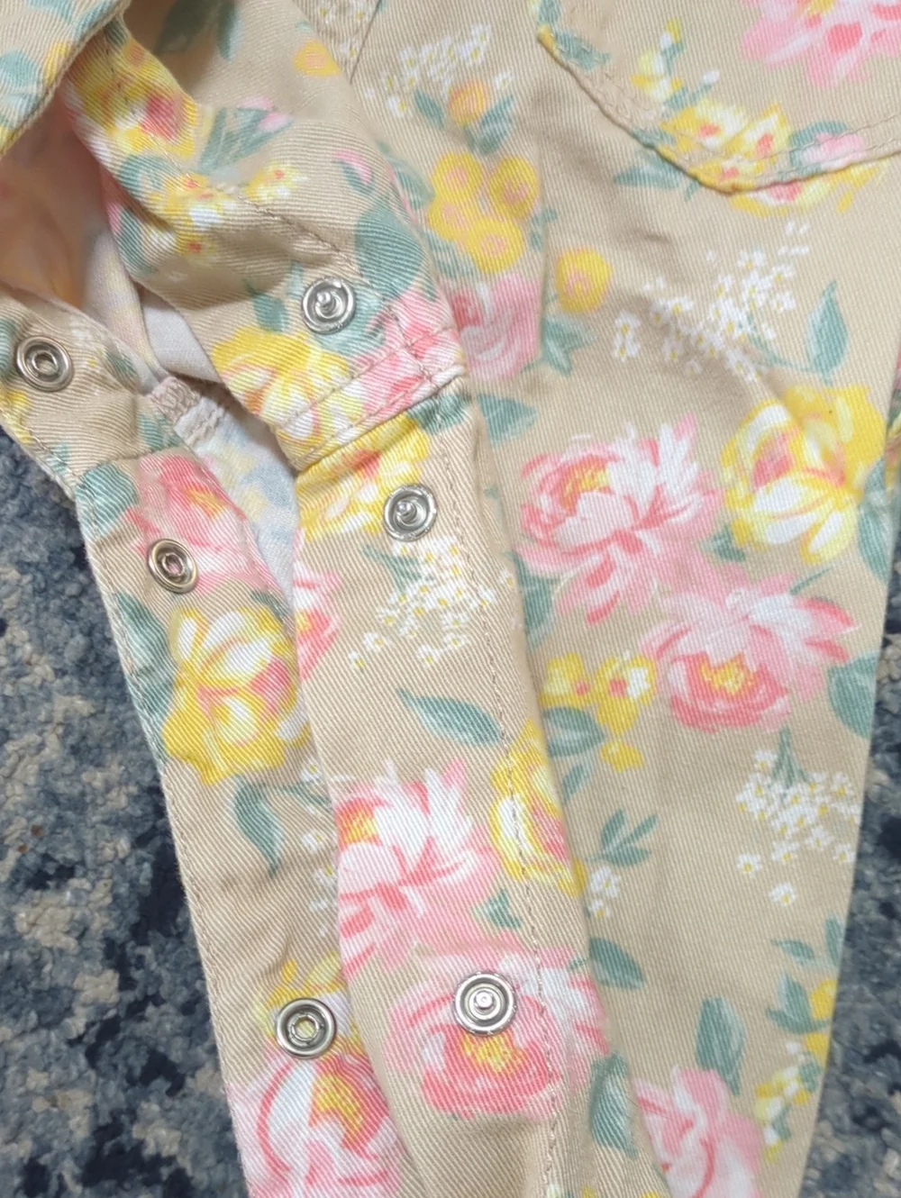 OshKosh B'gosh Tan Floral Girls' Overalls with Pink & Yellow Blossoms